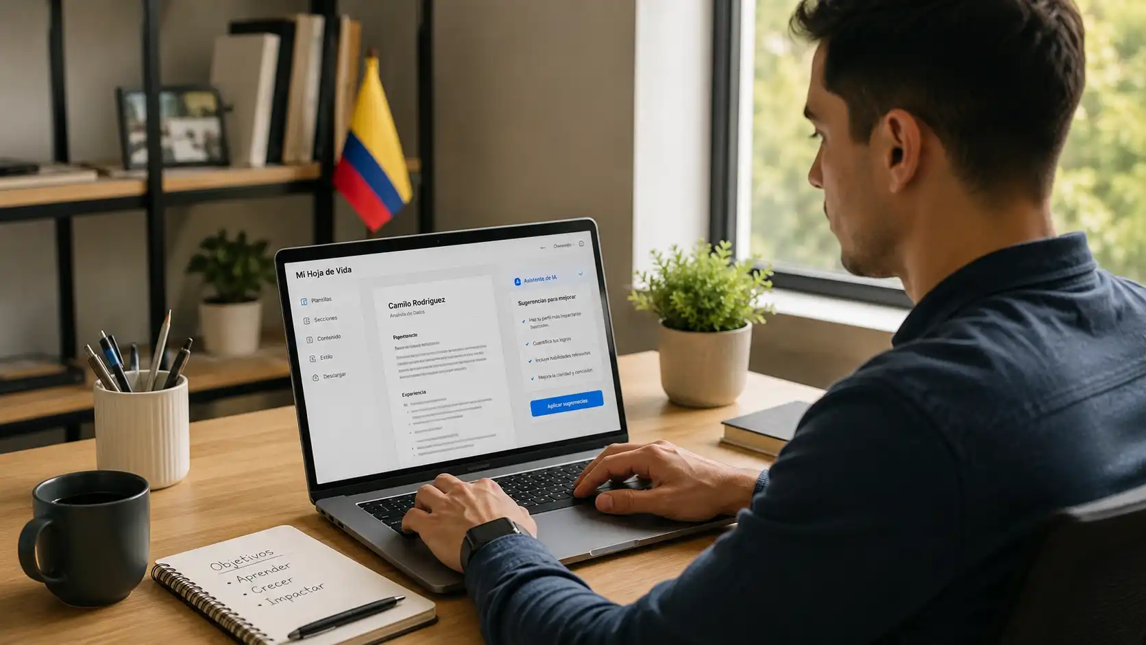 Persona colombiana adaptando su hoja de vida para cada vacante usando inteligencia artificial gratis