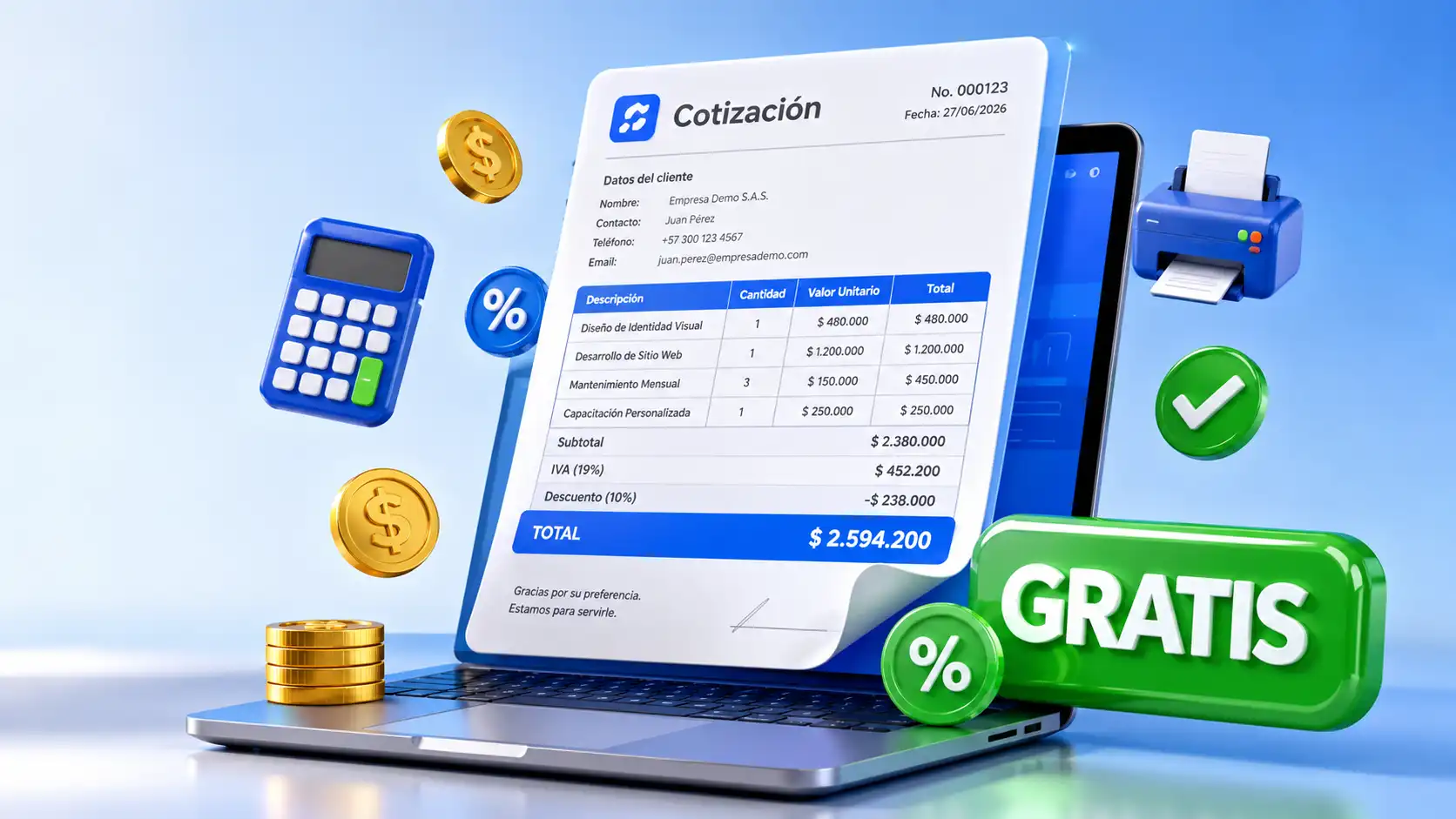 Generador de cotización comercial gratis con IVA y descuento para empresas y pymes