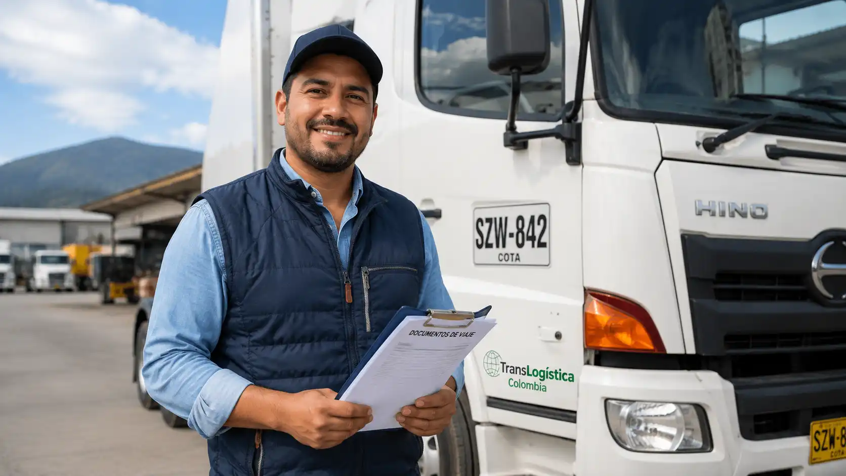 Conductor colombiano profesional creando su hoja de vida para aplicar a vacantes de transporte y logística en Colombia.