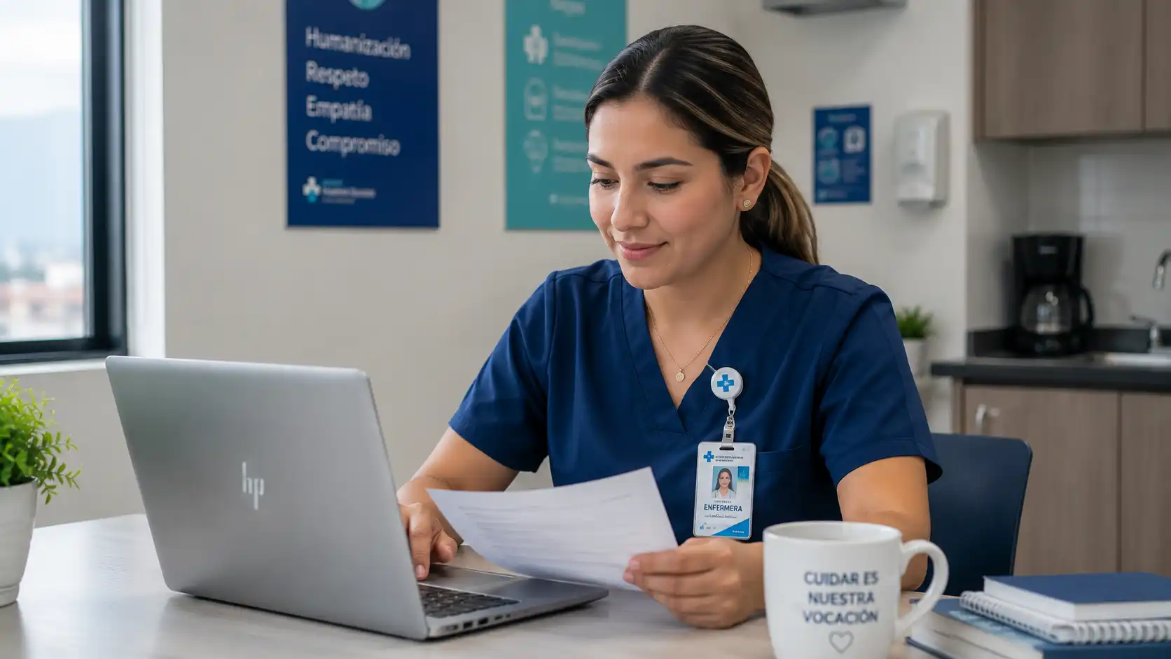 Enfermera colombiana creando su hoja de vida profesional para aplicar a vacantes en clínicas y hospitales.