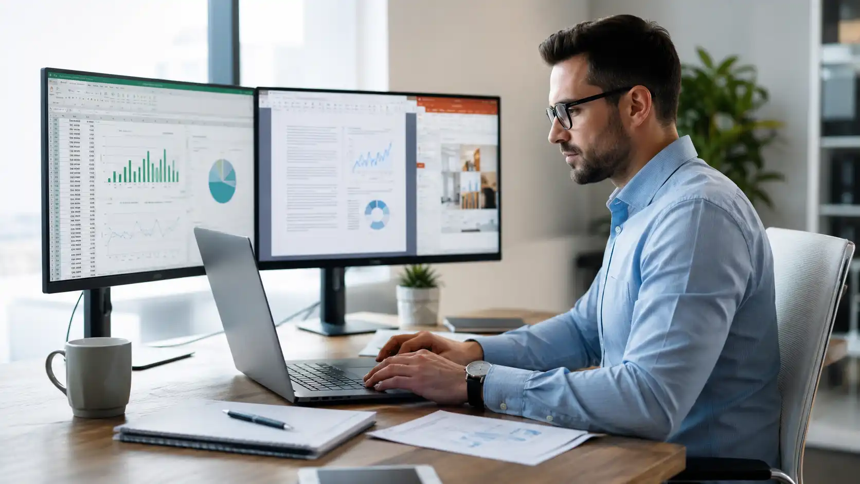 Profesional utilizando herramientas ofimáticas como hojas de cálculo y documentos para mejorar su currículum y conseguir más entrevistas