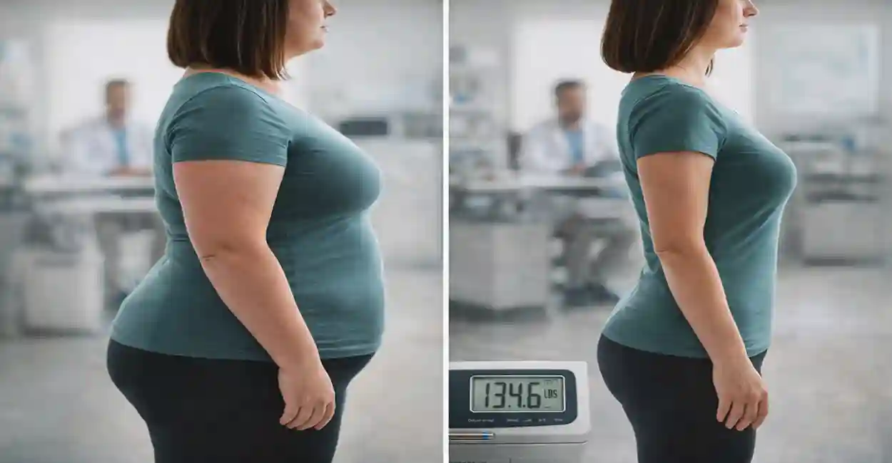 Antes e depois com tirzepatida mostrando resultados de emagrecimento com Mounjaro